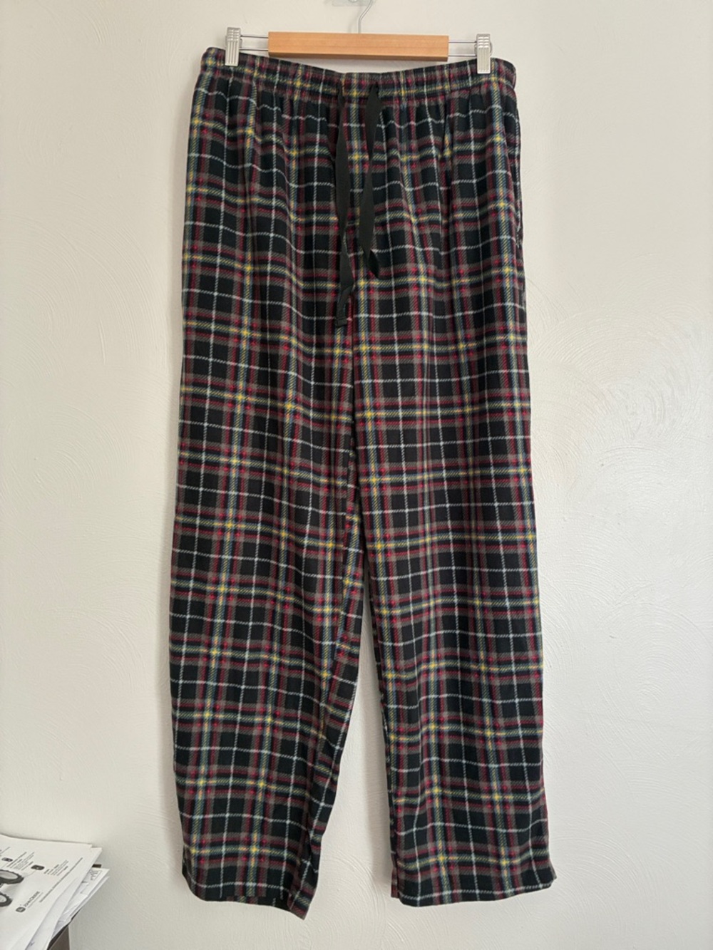 Izod Black Plaid Fleece Joggers with Red and Cream Accents